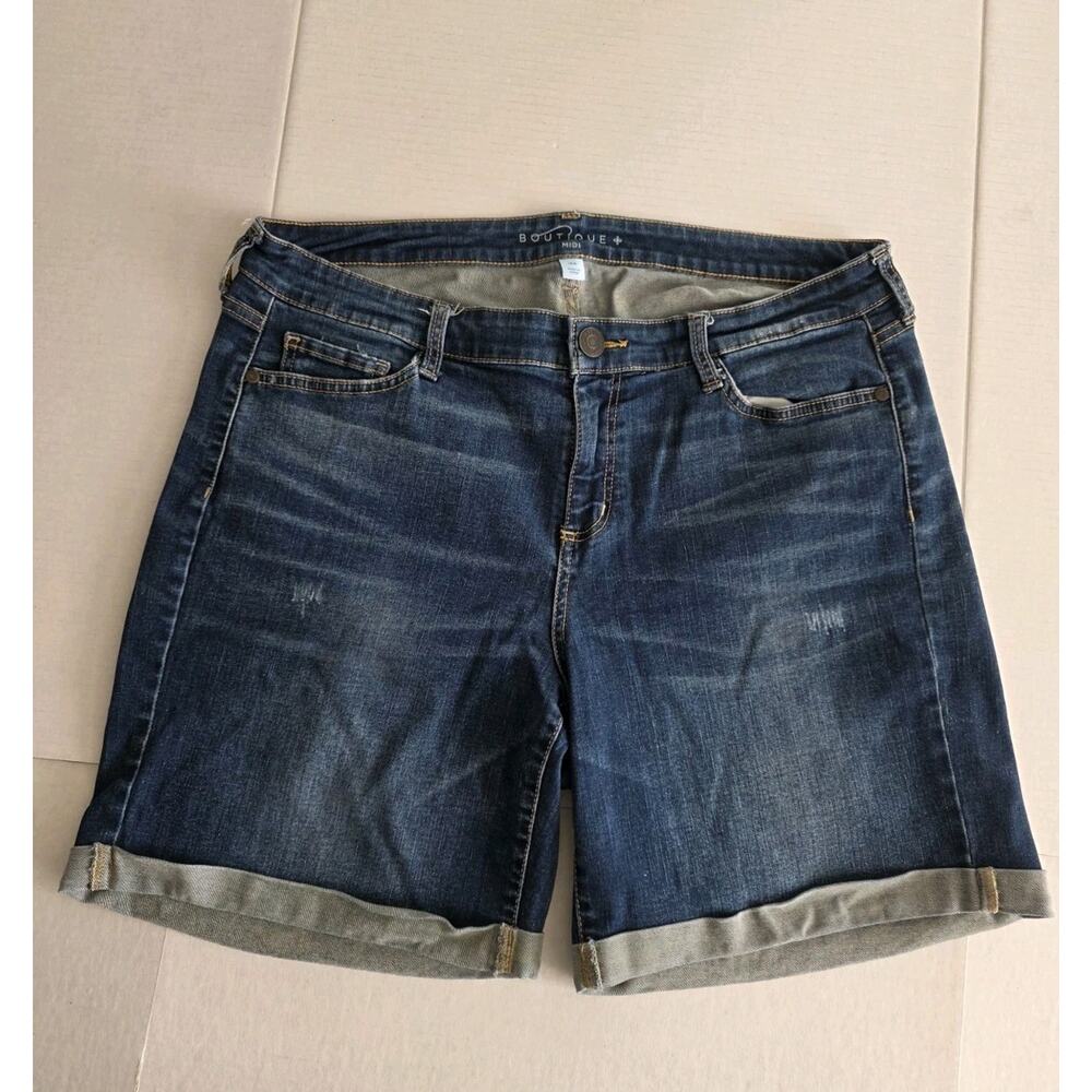 Boutique Midi Womens Shorts Plus‎ Size 16W Blue Distressed Stretch Cuffed Denim